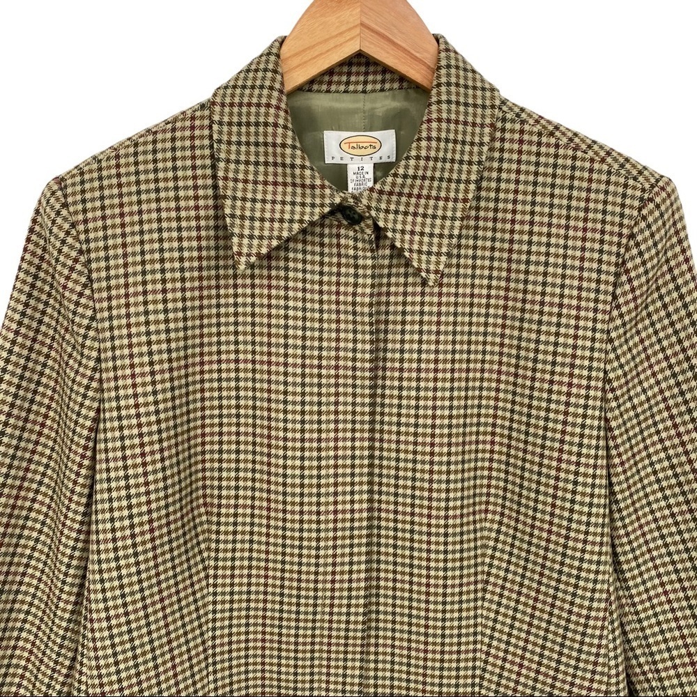Talbots Vintage Houndstooth Wool Zipper Blazer Jacket Green Tan Women's 12P - Picture 6 of 13